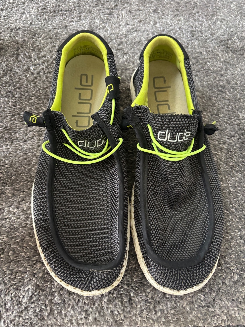 Hey Dude Black & Neon Grewn Casual Slip-On shoes, size 13